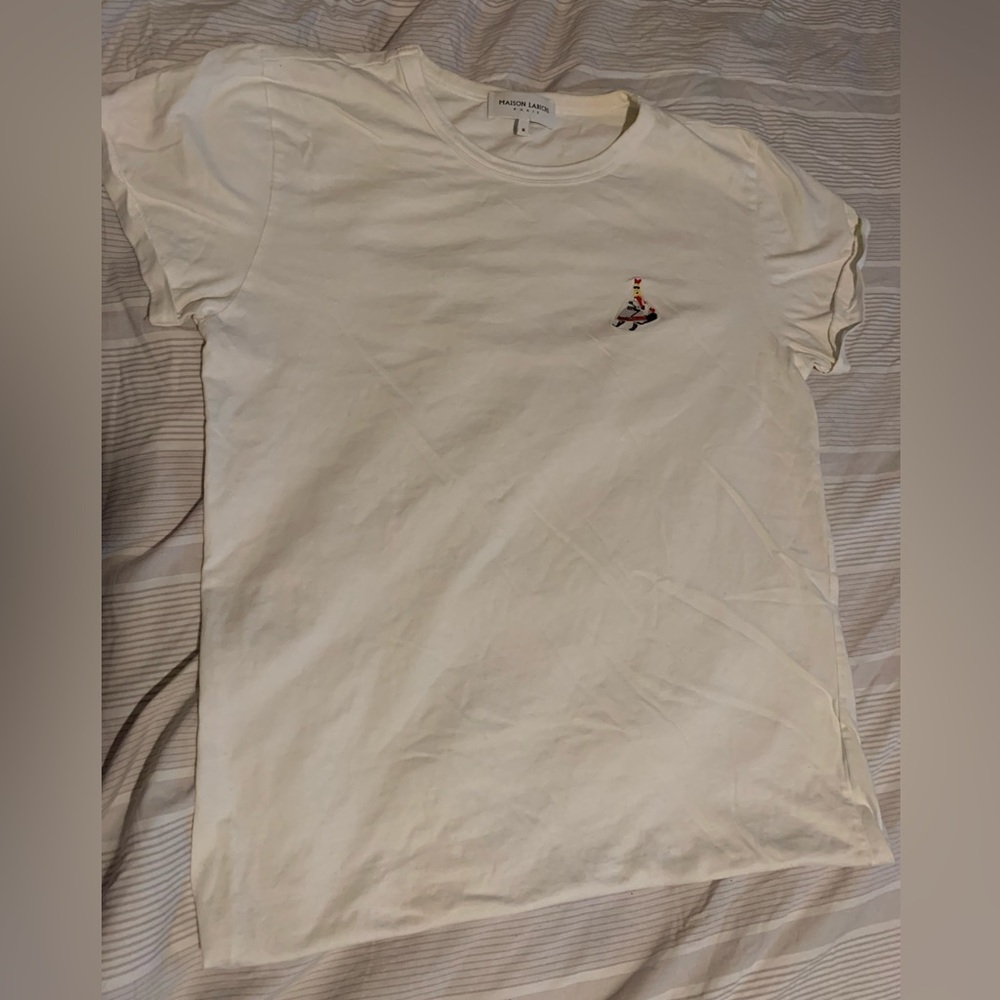 Designer embroidered white tee Maison Labiche Paris Medium snow bunny rare tee
